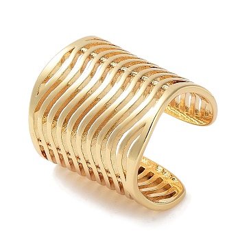 Hollow Ripple Rack Plating Brass Open Cuff Rings, Long-Lasting Plated, Cadmium Free & Lead Free, Real 18K Gold Plated, Adjustable