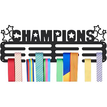 Iron Medal Hanger Holder Display Wall Rack, with Screws, Word Champions, Star Pattern, 150x400mm