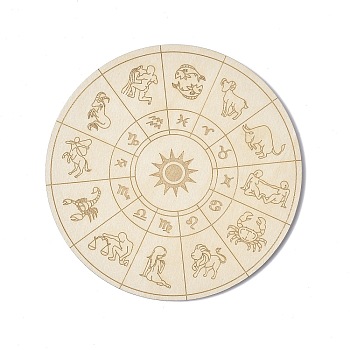 Wooden Carved Cup Mats, Heat Resistant Pot Mats, Tarot Theme Pendulum Board, for Home Kitchen, Flat Round, Constellation Pattern, 100x3mm