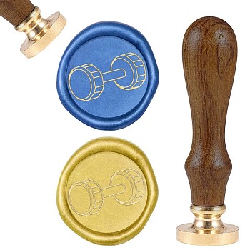 DIY Scrapbook, Brass Wax Seal Stamp and Wood Handle Sets, Dumbbell, Golden, 8.9x2.5cm, Stamps: 25x14.5mm