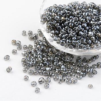 Round Glass Seed Beads, Trans. Colours Lustered, Gray, Size: about 4mm in diameter, hole: 1.5mm, about 496pcs/50g