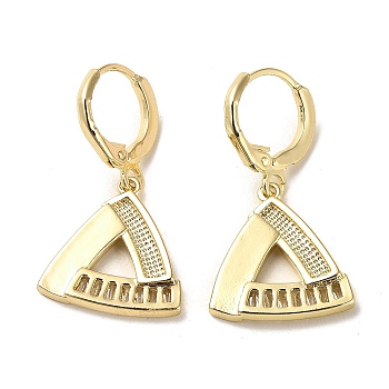 Brass Micro Pave Cubic Zirconia Dangle Leverback Earrings, Triangle, Long-Lasting Plated, Golden, 29.5x16mm
