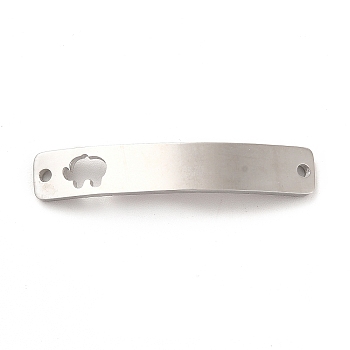 304 Stainless Steel Connector Charms, Curve Rectangle with Pattern, Stainless Steel Color, Elephant Pattern, 34.5x6x1.5mm, Hole: 1.5mm