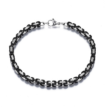 Two Tone 201 Stainless Steel Byzantine Chain Bracelet for Men Women, Stainless Steel Color, Black, 8-5/8 inch(22cm)