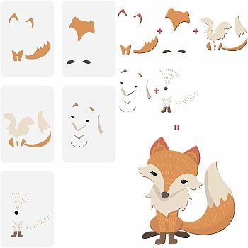 5  Style PET Hollow out Drawing Painting Stencils Sets, for DIY Scrapbook, Photo Album, Fox Pattern, 29.7x21cm, 5 sheets/set