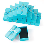 12Pcs Paper Storage Gift Boxes, Ribbon Bowknot Case with Sponge Inside, Rectangle, Light Sky Blue, 8.3x5.35x2.7cm(CON-TA0001-08A)