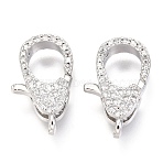 Brass Micro Pave Cubic Zirconia Lobster Claw Clasps, Cadmium Free & Lead Free, Platinum, 20x11x5mm, Hole: 2x3mm(ZIRC-O038-22P)