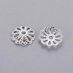 Silver Color Plated Filigree Flower Iron Fancy Bead Caps, 9mm, Hole: 1.5mm, about 134pcs/10g(X-IFIN-E191Y-S)