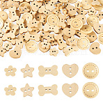 100Pcs 5 Styles Wooden Buttons, 2-Hole, Mixed Shapes, Blanched Almond, 11~18mm, 20pcs/style(BUTT-TA0001-46)