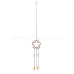 Natural Rose Quartz Chip & Iron Suncatchers, Glass Heart Hanging Prism Ornament for Window & Garden Decor, Star, 385mm(HJEW-G028-03B)