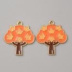 Thanksgiving Day Alloy Enamel Pendants, Golden, Tree Charm, Orange, 30x26.5x1.4mm, Hole: 2.3mm(ENAM-CJC0003-59G)