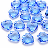Transparent Acrylic Pendants, Faceted, Heart, Blue, 31.5x29x12.5mm, Hole: 4mm, about 90pcs/500g(TACR-T024-03B-940)