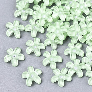 Epoxy Resin Cabochons, with Glitter Powder, Pearlized, Faceted, 5-Petal Flower, Light Green, 6.5x7x1.5mm(X-CRES-R432-B-05)
