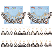 Alloy Enamel Talking Board Pendant Stitch Markers, Crochet Leverback Hoop Charms, Locking Stitch Marker with Wine Glass Charm Ring, Heart with Sun/Cat/Word Pattern, Golden, 4.2cm, 4 style, 3pcs/style, 12pcs/set(HJEW-AB00199)