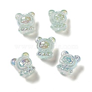 UV Plating Rainbow Iridescent Acrylic Beads, Baby Girl with Bear Clothes, Aqua, 17.5x16.5x14mm, Hole: 3.5mm(PACR-M002-01A)