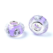 Transparent Plastic European Beads, Large Hole Beads, with Platinum Tone Zinc Alloy Double Core, Faceted Rondelle, Purple, 14x9mm, Hole: 5mm(PALLOY-TAC0024-11)