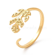 Ion Plating(IP) 304 Stainless Steel Cuff Ring Settings, for Rhinestone, Leaf, Real 18K Gold Plated, US Size 6 1/4(16.7mm), Fit for Rhinestone: 0.8mm(STAS-L268-17G)