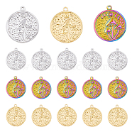 24Pcs 3 Colors 201 Stainless Steel Pendants, Flat Round with Mushroom Charm, Mixed Color, 29x25x3mm, Hole: 1.8mm, 8pcs/color(STAS-DC0014-05)