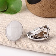 Natural Crystal Oval Clip-on Earrings, with Platinum Plated Brass Findings, 21x15mm(EJEW-J091-03)