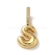 Brass Micro Pave Cubic Zirconia Pendants, Lead Free & Cadmium Free, Long-Lasting Plated Letter S, 19x10x9mm, Hole: 5mm(KK-K345-13S-G)