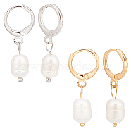 2 Pairs 2 Colors Plastic Imitaion Pearl Beaded Dangle Leverback Earrings, Alloy Jewelry for Women, Platinum & Golden, 28.5mm, Pin: 0.9mm, 1 Pair/color(EJEW-FI0001-03)