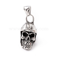 Tibetan Style 304 Stainless Steel Pendants, Skull, Antique Silver, 34x21x19mm, Hole: 8x4.5mm(STAS-P305-23AS)