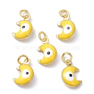 Brass Enamel Charms, Real 18K Gold Plated, with Jump Rings, Moon with Evil Eye, Cadmium Free & Lead Free, Yellow, 11x7x3.5mm, Hole: 2.6mm(KK-C218-01G-D)