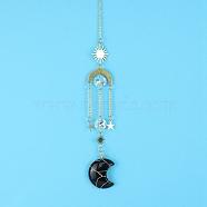 Obsidian Moon Sun Catcher Hanging Ornaments, with Brass Star & Sun, for Home, Garden Decoration, 400mm(HJEW-PW0002-11D)