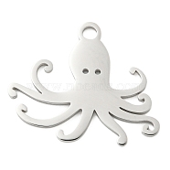 304 Stainless Steel Pendants, Laser Cut, Stainless Steel Color, Ocean Animal Charm, Octopus, 21x25.5x1mm, Hole: 2.5mm(STAS-B056-10P-01)
