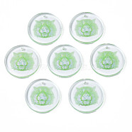 Transparent Resin Pendants, with Glitter Powder, Flat Round with Tiger Head, Pale Green, 24.5x3.5mm, Hole: 1.4mm(RESI-N030-007C)