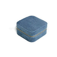 Velvet Jewelry Organizer Zipper Boxes, Portable Travel Jewelry Case for Rings, Square, Steel Blue, 10x10x5cm(PW-WG70962-05)