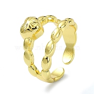 Brass Open Cuff Rings, Heart, Real 18K Gold Plated, US Size 7 1/4(17.5mm)(RJEW-B051-19G)