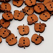 2-Hole Wooden Buttons, Apple Sewing Buttons, Undyed, Saddle Brown, 15x17x4mm, Hole: 2mm(BUTT-N003-23)