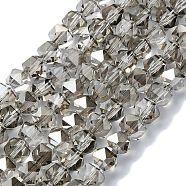 Electroplate Glass Beads, Half Plated, Faceted, Polygon, Dark Gray, 6x6x5.5mm, Hole: 1.2mm, about 96~100pcs/strand, 20.08''~20.47''(51~52cm)(EGLA-L018-B-AB03)