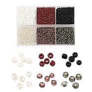 4500Pcs 6 Style 12/0 Glass Seed Beads, Silver Lined & Opaque Colours, Round Hole Beads, Gray, 2mm, Hole: 1mm, 750pcs/style(SEED-YW0001-27E)