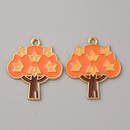 Thanksgiving Day Alloy Enamel Pendants, Golden, Tree Charm, Orange, 30x26.5x1.4mm, Hole: 2.3mm(ENAM-CJC0003-59G)