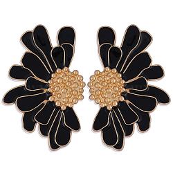 Vintage Flower Stud Earrings for Women, Alloy Enamel Half Flower Stud Earrings, Summer Earrings Boho Beach Floral Stud Earrings, Jewelry Gifts for Women, Black, 50.5~51x33.5~34mm, Pin: 0.6mm(JE1095C)