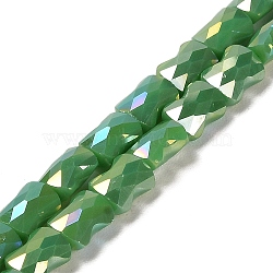 AB Color Plate Glass Beads Strands, Imitation Jade, Faceted Bamboo Stick, Lime Green, 8x6x4mm, Hole: 1mm, about 70~71pcs/strand, 22.05 inch(56cm)(EGLA-P051-06B-C06)