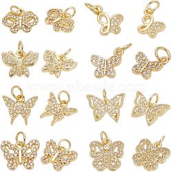16Pcs 8 Style Alloy Rhinestone Charms, with Jump Rings, Butterfly, Golden, 9~13x8.5~13x2~2.5mm, Hole: 2.5mm, 2pcs/style(ALRI-AR0001-06)