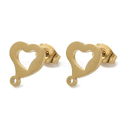 Ion Plating(IP) 304 Stainless Steel Stud Earring Findings, Heart, Golden, 10.5x9.5mm, Hole: 1.2mm, Pin: 0.7x11mm(STAS-I206-19G)