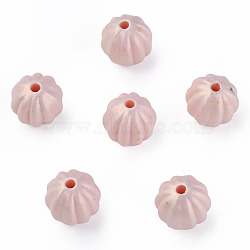 Spray Painted Acrylic Beads, Corrugated Beads, Rubberized Style, Round, Misty Rose, 11x11mm, Hole: 2mm, about 720pcs/500g(MACR-T037-01B)