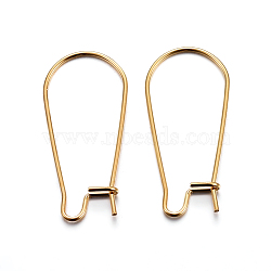 304 Stainless Steel Hoop Earring Findings, Kidney Ear Wire, Real 18K Gold Plated, 25x12x0.7mm, 21 Gauge(STAS-P223-01G-03)