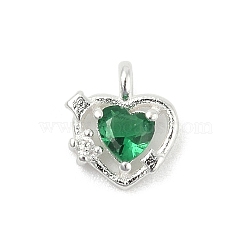 925 Sterling Silver Micro Pave Cubic Zirconia Pendants, Heart Charms, Green, 6.5x6x2mm, Hole: 0.9mm(STER-Q002-02E)