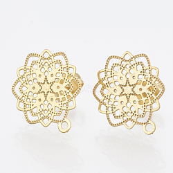304 Stainless Steel Stud Earring Findings, with Loop, Flower, Golden, 17x14.5mm, Hole: 1mm, pin: 0.7mm(STAS-S079-30A)