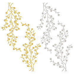 4Pcs 2 Colors Plum Blosssom Polyester Computerized Embroidery Sew on Patches, Ethnic Style Metallic Thread Embroidery Appliques, with Adhesive Back, Mixed Color, 340x120x0.8mm, 2pcs/color(PATC-NB0001-09)