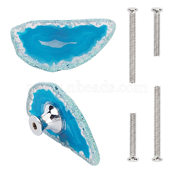Natural Dyed Agate Drawer Knobs, Anomaly Shaped Drawer Pulls Handle, with Alloy Pedestal, Iron Screws, for Home, Cabinet, Cupboard and Dresser, Platinum, Dark Turquoise, 51.5~61.5x32~37x18~19mm, Hole: 4.2mm, Screws: 6x42mm, Pin: 4mm, 6x27mm, Pin: 4mm(FIND-WH0053-63P-02)