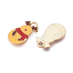 Christmas Theme Alloy Enamel Pendants, Cadmium Free & Lead Free, Light Gold, Deer, 20x11x1.5mm, Hole: 2mm(ENAM-T020-10S)