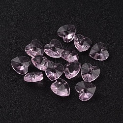 Romantic Valentines Ideas Glass Charms, Faceted Heart Charm, Pearl Pink, 10x10x5mm, Hole: 1mm(X-G030V10mm-02)