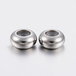 202 Stainless Steel Beads, with Plastic, Slider Beads, Stopper Beads, Rondelle, Stainless Steel Color, 9x4.5mm, Hole: 3mm(STAS-F148-9mm-07P)