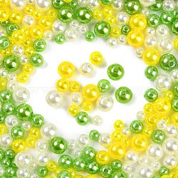 ABS Plastic Imitation Pearl Beads, Round, Mixed Color, Yellow, 6~10x5~9mm, Hole: 1.8~2.5mm, about 1351pcs/500g(KY-G030-01H)